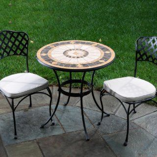 Alfresco Home Compass Indoor Outdoor Round Mosaic Bistro Dining Set, 30 Inch : Outdoor And Patio Furniture Sets : Patio, Lawn & Garden