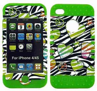 BUMPER CASE FOR IPHONE 4 SOFT LIME GREEN SKIN HARD HEARTS STAR PEACE BLACK ZEBRA COVER: Cell Phones & Accessories