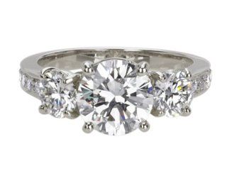 Platinum Round 3 Stone Diamond Ring (GIA Certified 1.01 ct center, 2.18 cttw, D Color, SI1 Clarity), Size 6: Engagement Rings: Jewelry