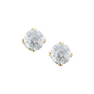 Prong Set 4 MM Natural White Topaz Earring Studs in 14K Yellow Gold: Katarina: Jewelry