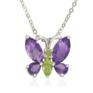 Sterling Silver Amethyst and Peridot Butterfly Pendant Necklace , 18.5": Jewelry