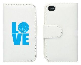 White Apple iPhone 4 4S 4G LP722 Leather Wallet Case Cover Light Blue Love Basketball: Cell Phones & Accessories