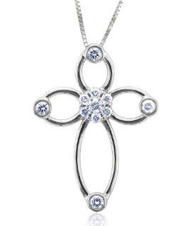 14k White Gold Cross Clover Diamond Pendant Necklace (HI, I1 I2, 0.27 carat): Diamond Delight: Jewelry