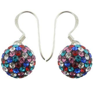 925 Sterling Silver Crystal Multi color Disco Ball Drop Hook Earring Product Code: Rkme102: Jewelry