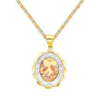 14K Tri color Gold Religious Baptism Charm Pendant with Tri color Gold 1.5mm Valentino Diamond Cut Chain Necklace with Spring Clasp   Pendant Necklace Combination (Different Chain Lengths Available) The World Jewelry Center Jewelry