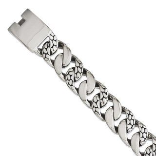 Stainless Steel Polished & Antiqued Ovals 9in Bracelet Length 9": Link Bracelets: Jewelry
