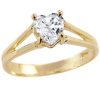 Solid 14k Yellow Gold Heart CZ Cubic Zirconia Ladies Solitaire Wedding Ring 0.5 ct: Jewelry