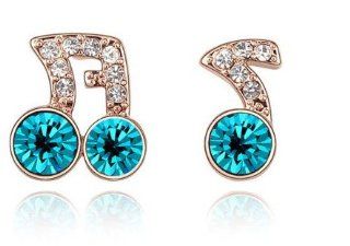 Charm Jewelry Swarovski Crystal Element 18k Rose Gold Plated Blue Zircon Rhythm Notes Exquisite Fashion Stud Earrings Z#631 Zg4fcee8: Jewelry