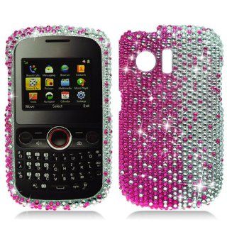 Hard Plastic Snap on Cover Fits Hua wei M615 Pillar Pink Silver Vertical Full Diamond Cricket: Cell Phones & Accessories
