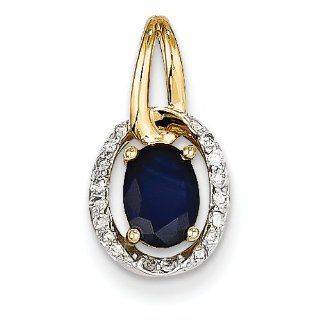 Blue Sapphire & Diamond Pendant in Yellow Gold   14kt   Exquisite Jewelry