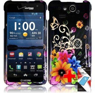 Kyocera Hydro Elite C6750 (Verizon) 2 Piece Snap On Glossy Image Case Cover, Rainbow Flower Design Black Cover + LCD SCREEN PROTECTOR: Cell Phones & Accessories