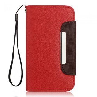 Ganbol Original LEATHER CASE WALLET FOLIO STAND COVER FOR SAMSUNG GALAXY S4 FREE PHONE STRAP RED & BROWN: Cell Phones & Accessories