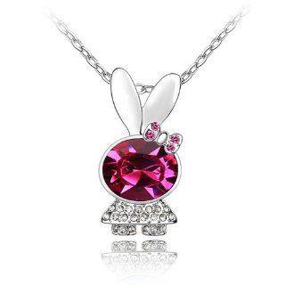 Charm Jewelry Swarovski Crystal Element 18k Gold Plated Fuchsia Cute Rabbit Girl Necklace Z#638 Zg4d85a5: Jewelry