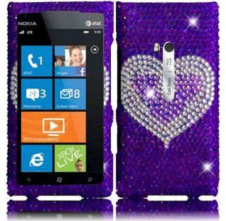 Purple Heart Full Diamond Bling Case Cover for Nokia Lumia 900: Cell Phones & Accessories