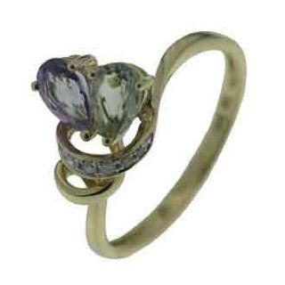 14K Yellow Gold 0.81ct Round Diamond & Pear Shaped Amethyst & Amethyst Ring: Jewelry
