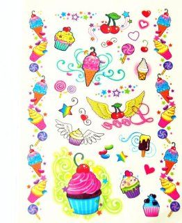BT0099 Colorful Cake & Ice Cream, Removable Tattoos Easy Fun, Non Toxic, Tattoos: Toys & Games