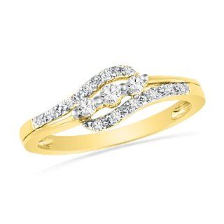 10KT Yellow Gold Round Diamond Three Stone Bypass Promise Ring (1/4 Cttw) D GOLD Jewelry
