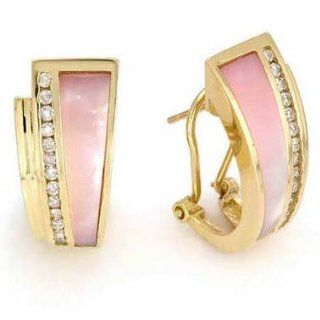 14k Yellow Gold Diamond Pink Mother of Pearl Earring: Not Applicable: Jewelry