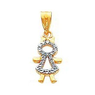 14K Two Tone Gold Girl Charm Family Pendant Jewelry: Jewelry