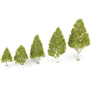 5pcs 2.56 Inch   5.12 Inch White Poplar Model Trees   Light Green Leaves: Toys & Games