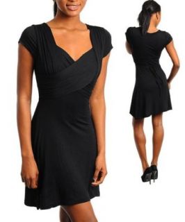 Front Wrap Bodice Short Sleeve Dress at  Womens Clothing store: Black Short Sleeve Wrap Dress