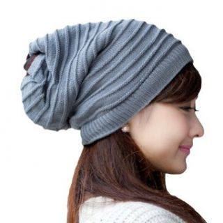 LOCOMO Women Girl Striped Stripes Pattern Slouchy Knit Beanie Crochet Rib Hat Tube Winter Warm FFH006GRY Gray: Clothing