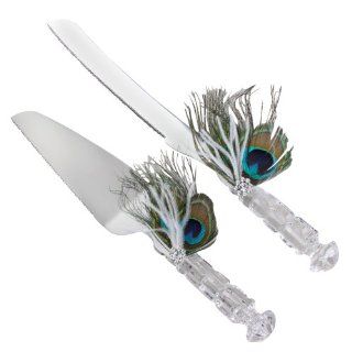 Ivy Lane Design Peacock Collection Cake Knife and Server Set, White: Flatware Entertainment Sets: Kitchen & Dining