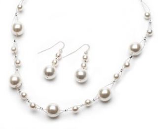 USABride Ivory Floating Simulated Pearl Necklace & Earrings 664 Ivory: Jewelry