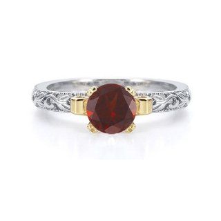 1 Carat Art Deco Garnet Engagement Ring, 14K Two Tone Gold: Jewelry