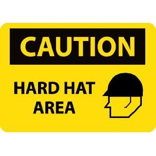NMC C666AD OSHA Sign, Legend "CAUTION   HARD HAT AREA" with Graphic, 28" Length x 20" Height, Aluminum, Black on Yellow: Industrial Warning Signs: Industrial & Scientific