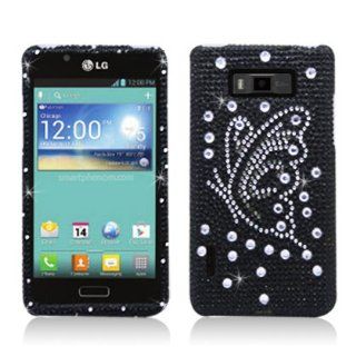 Aimo LGUS730PCLDI669 Dazzling Diamond Bling Case for LG Splendor/Venice S730   Retail Packaging   Butterfly Black Cell Phones & Accessories