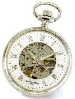 Charles Hubert ,Pocket Watch 17 jewels   Chrome Plated Open Face & Back, Roman Numerals Pocket Watch: Jewelry