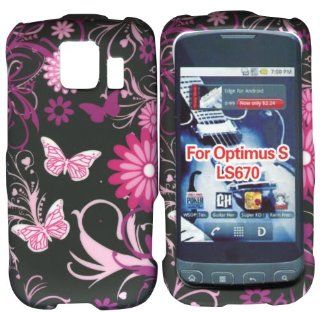 Pink Butterflies LG Optimus S, U, V LS670 Sprint, Virgin Mobile, U.S Cellular Case Cover Hard Phone Case Snap on Cover Rubberized Touch Faceplates: Cell Phones & Accessories