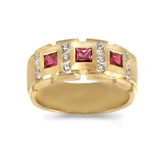 Men's Diamond Ring   Men's Royal Ruby/Diamond Band in 18k Yellow Gold (.45 dia / .75 ruby ct. tw. / G Color / VS1 VS2 Clarity) CleverEve Jewelry
