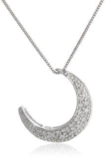 10k White Gold Diamond Crescent Pendant Necklace 1/10 Cttw, 18": Moon Necklace: Jewelry