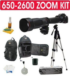 Rokinon BLACK High Definition 650 1300mm F/8 16 T Mount Telephoto Zoom Lens with 2x Teleconverter (650 2600mm)+ Deluxe SLR Pro Camera Case + Deluxe 52" Camera Tripod with Carrying Case + Celltime 3 Piece Lens Cleaning Kit + Screen Protector for Nikon