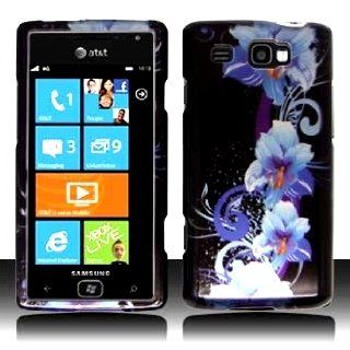 Samsung Focus Flash i677 i 677 Black with Blue Floral Flowers Design Snap On Hard Protective Cover Case Cell Phone: Cell Phones & Accessories
