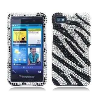 Aimo BB10PCLDI652 Dazzling Diamond Bling Case for BlackBerry Z10   Retail Packaging   Zebra Black/White: Cell Phones & Accessories