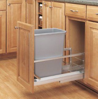 Rev A Shelf RS5349.15DM.117 10.75 in. Soft Close, Floor Mount, Single 35 qt Bin   Silver: Kitchen Waste Bins: Kitchen & Dining