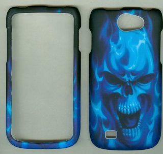 Samsung Exhibit II li 2 4G Galaxy W 4G SGH T679 T679M i8150 T MOBILE Phone CASE COVER SNAP ON HARD RUBBERIZED SNAP ON FACEPLATE PROTECTOR NEW HUNTER CAMO BLUE FLAME SKULL: Cell Phones & Accessories