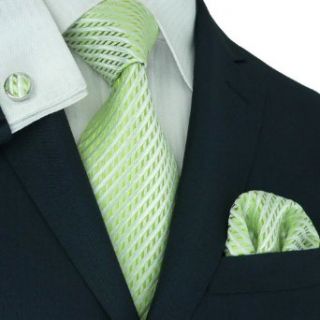 Landisun 653 Light Green Solids Mens Silk Tie Set Tie+Hanky+Cufflinks Exclusive at  Mens Clothing store