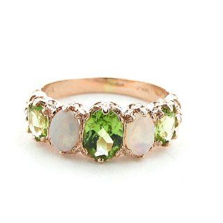9K Rose Gold Ladies Peridot & Colorful Fiery Opal Ring   Finger Sizes 5 to 12 Available: Jewelry