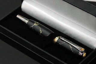 Broadwell Art Deco Rhodium & 22k Gold Fountain Pen : Handmade Fountain Pen Art Deco : Office Products