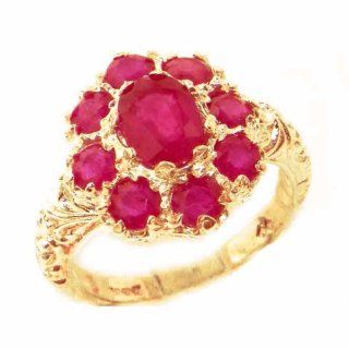 Solid English Yellow 9K Gold Womens Large Natural Ruby Art Nouveau Ring   Finger Sizes 5 to 12 Available: Jewelry