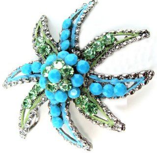 Turquoise and Peridot Green Colored Crystal Star Fish Brooch / Pendant with Free Choker: Jewelry
