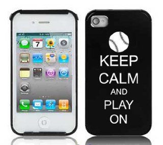 Black Aluminum Metal with screws Apple iPhone 4 4S Hard Case Cover Keep Calm and Play On Softball: Cell Phones & Accessories