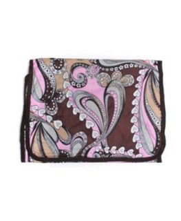 Brown & Pink Paisley Tri Fold Travel Cosmetic Bag: Clothing