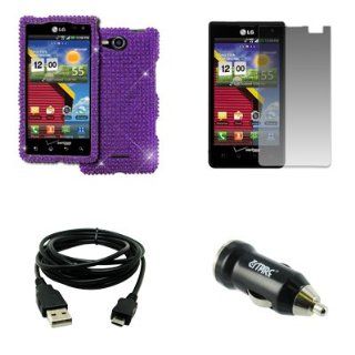 EMPIRE LG Lucid VS840 Full Diamond Bling Design Case Cover (Purple) + 8' USB 2.0 Data Cable + USB Car Charger Adapter + Screen Protector [EMPIRE Packaging]: Electronics
