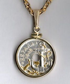 Gorgeous 2 Toned Gold & Silver Spanish Anchor & Ships wheel , Coin Necklaces Gorgeous 2 Toned Gold: Jewelry