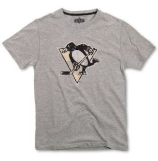 Pittsburgh Penguins Vintage Retro Logo T Shirt by Red Jacket, XXL HEATHER GREY: Clothing